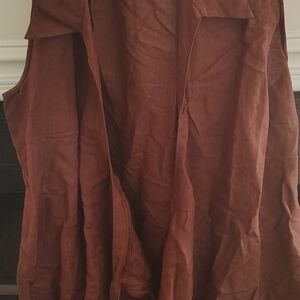 Sleeveless Brown Lightweight Linen Vest-Like Wrap Blouse